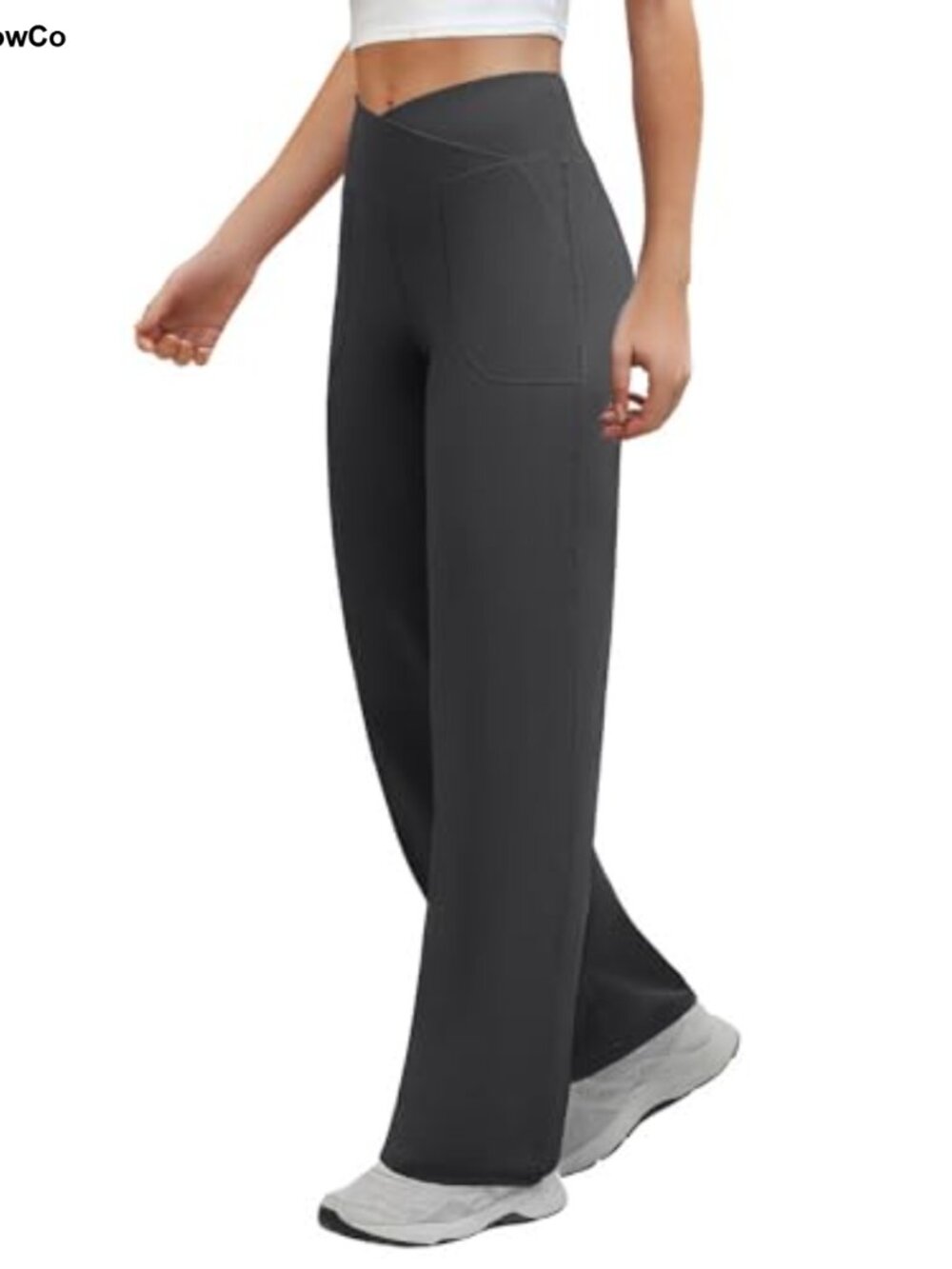 High Waisted Crossover Wide Leg Yoga Pants with Pockets Stretchy Lounge Pants